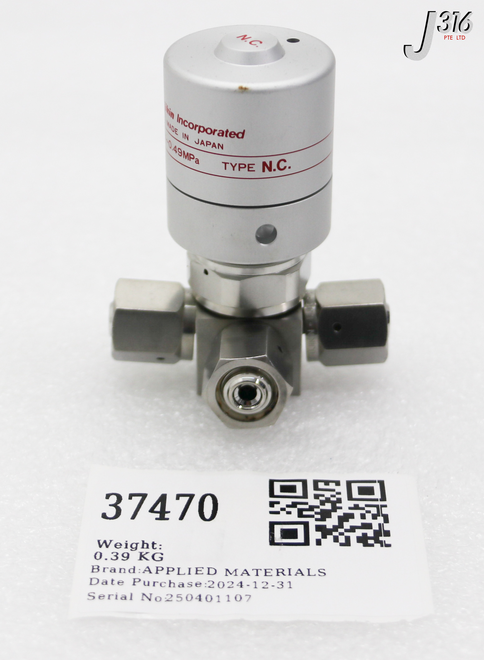 37470 APPLIED MATERIALS VALVE MODIFIED 3-WAY TO FEMALE UJR FITT